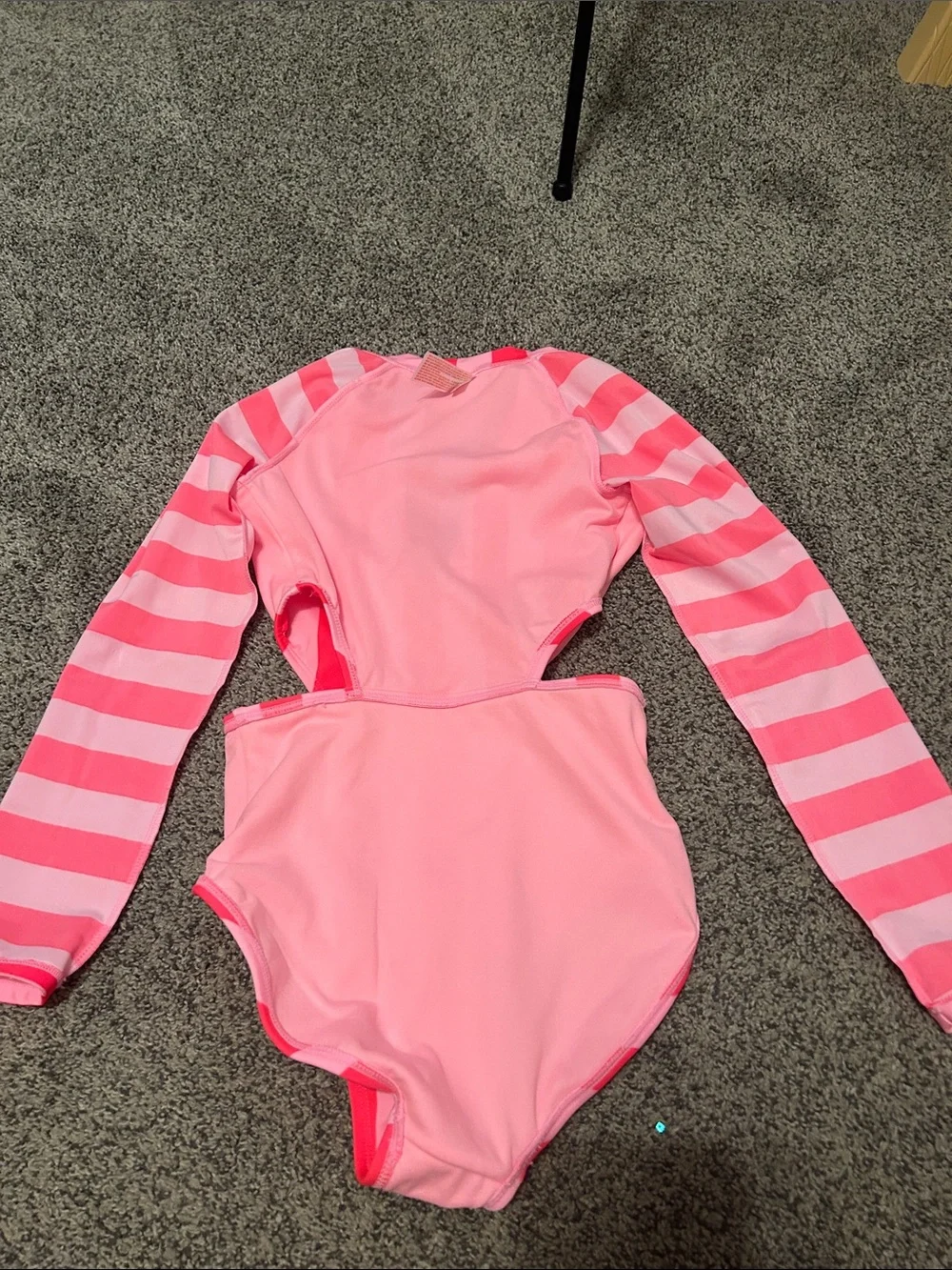 Cat & Jack Pink Striped Long-Sleeve One-Piece Swimsuit